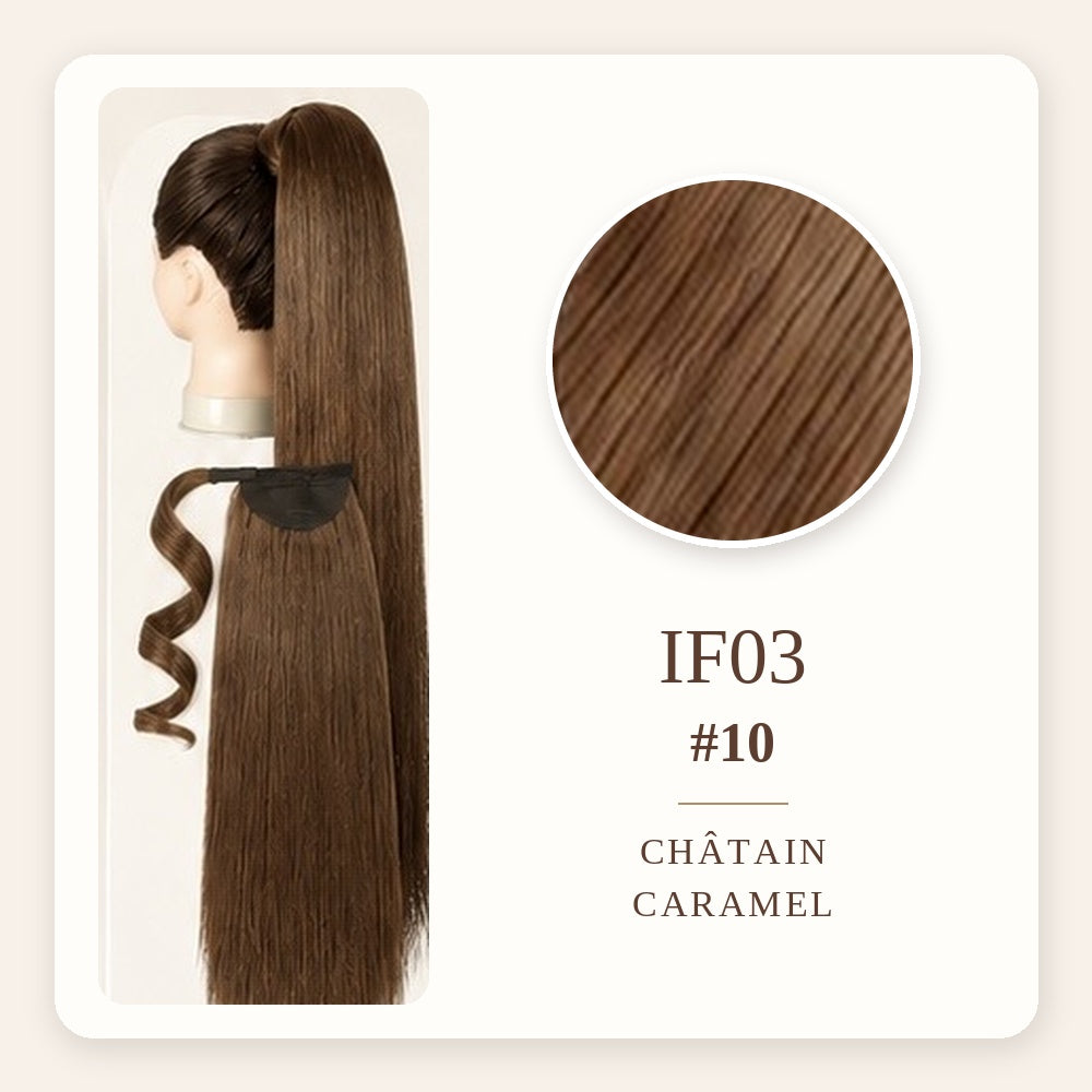 Extension Queue de Cheval à Clip Wrap Ponytail Lisse – IF03 CHÂTAIN CARAMEL – Effet Naturel